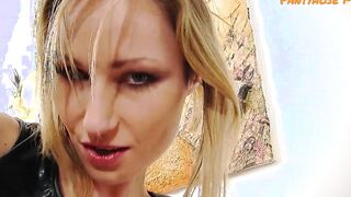 Vulgar Blonde Into Office Rips Tights Open and Finger Fuck Twat