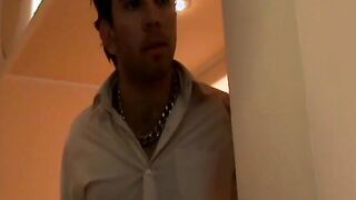 Vulgar Hispanic has solo play then gets banged by creepy guy
