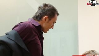 Thin young blonde with tiny boobies gets a facial creampie