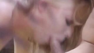 beauty blonde blows bro's big penis and nuts, then straddles