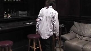 Lusty stud fucks older cunt with mouth face and snatch next to bar