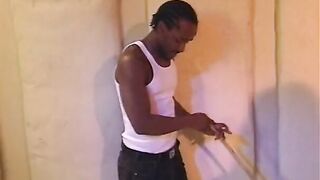 Nude girls is taking janitor's penis for wild sucking off action