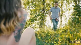 OLD4K. Winsome lassie blows older mans cock and enjoying