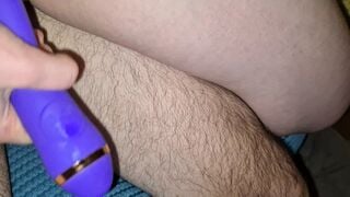 Young lover uses rabbit sex toy while sitting on my dick