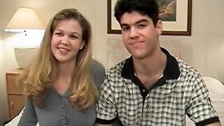 Skinny b-cup blonde ride guy's dick cowgirl, then bends over
