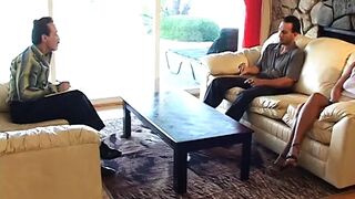 Horny red head gets double penetrated by 2 rough dicks