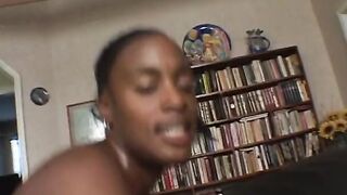 Turned On african sits on a long white penis and fucks it rough