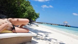 Without underwear on Beach babe touching vagina