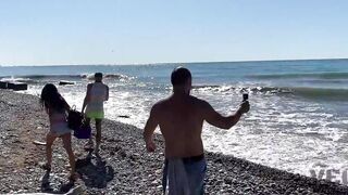 4 men banged! rough stranger on the beach