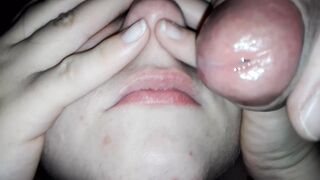 Cum on her lips