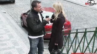 Blonde 19 Year Old with tiny boobies picked up on the street for petting