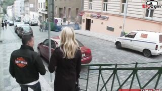 Blonde 19 Year Old with tiny boobies picked up on the street for petting