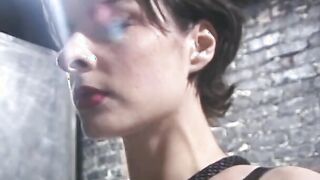 Spicy red haired domina punishes dark haired inside dungeon