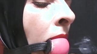 Spicy red haired domina punishes dark haired inside dungeon