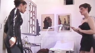 Dark Hair into white tights with nice jugs gets her butt slapped