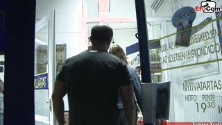 Thin hoe with tiny boobs fucks into the grocery store