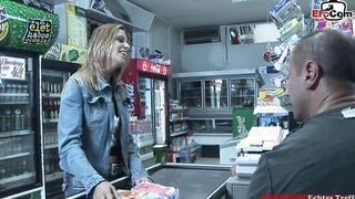 Thin hoe with tiny boobs fucks into the grocery store