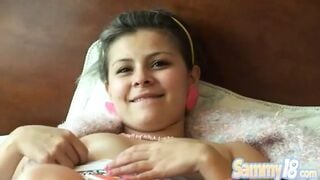 Sammy teen with tight snatch fingered and rubbing