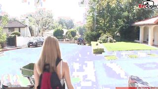 Blonde thot with tiny titted pick up and got a belly creampie