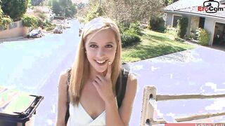 Blonde thot with tiny titted pick up and got a belly creampie