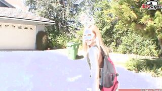 Blonde thot with tiny titted pick up and got a belly creampie