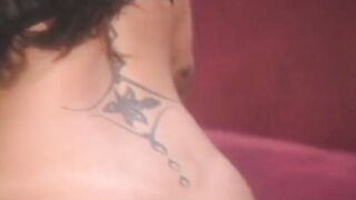 Dark Hair whore on her knees and offer men rough dick a blowj