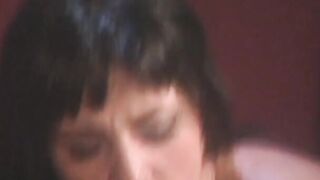 Dark Hair whore on her knees and offer men rough dick a blowj