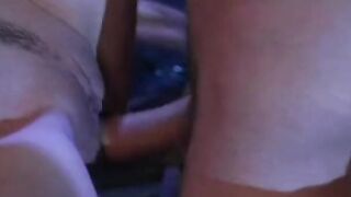 Turned On dark hair on her knees blows on a huge white dick