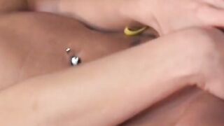Blonde with perky boobs screams out as 2 dicks drill booty
