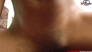 Black three-way with 2 natural melons women and a long african dick