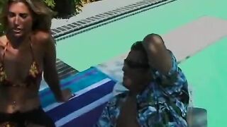 Goddess blonde with bald cunt mounts a rough thick dick