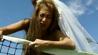 Crazy Hot young long tit bride is licked by tennis trainer