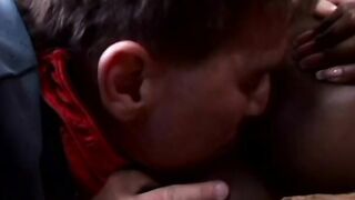 Lusty white stud gets his face sat on by african sluts