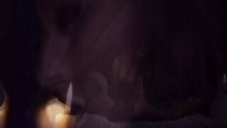 Women inside underwear screwed each other into bed by candlelight
