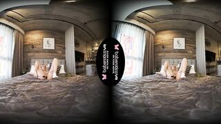 Solo blonde dick teaser, Mika is masturbating, into VR