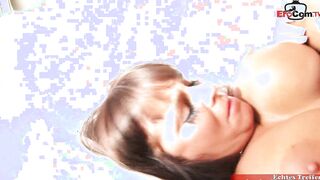 Curvy dark haired Mom with natural jugs plowed inside high heels