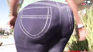 Fat ebony hoe inside fishnet tights gets a long booty creampie