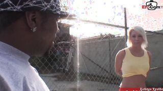 Blonde Teenie bimbo gets a jizzed on her tiny breasts from bbc