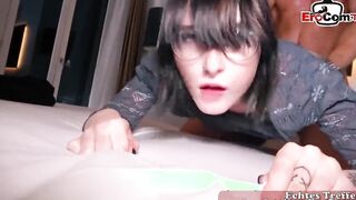 German 18yo Schoolgirl with glasses pick up online for a banged!