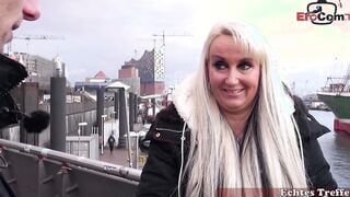 German chubby blonde housewife picked up on street for casting