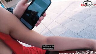 Slim Eighteen inside red Panties and nylons inside a german boned Date