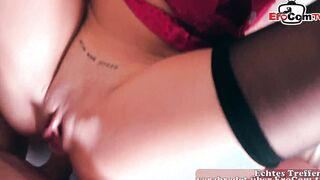 Slim Eighteen inside red Panties and nylons inside a german boned Date