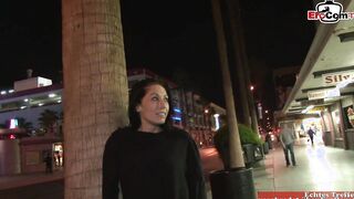 Dark Haired thot with natural boobies inside fishnet tights