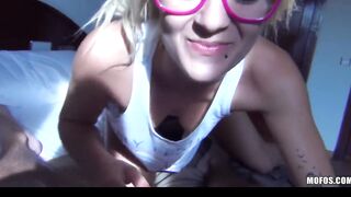 Stunning bubble-booty blonde Destiny is woken up for hard-sex
