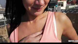 Turned On Czech dark haired is paid to performance off her body on rooftop
