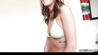 Bikini-clad Alisha Adams teases her huge natural breasts before anal