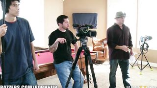 Big Titted Dark Hair Actress Amber Cox goes off Script on Set