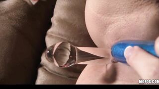 Goddess eighteen Dani Daniels shows off her pantyhose then masturbates