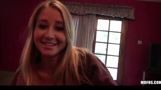 Freaky perky-tit blonde bimbo Casi James fucks pervert watching her