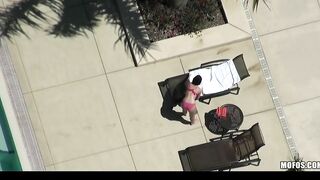 Long-butt dark hair Melina Masson is picked-up for sex by the pool